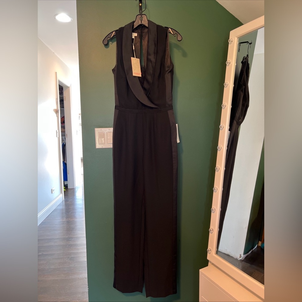 Monsoon London Women’s Size 4, formal black jumpsuit with black lace detailing